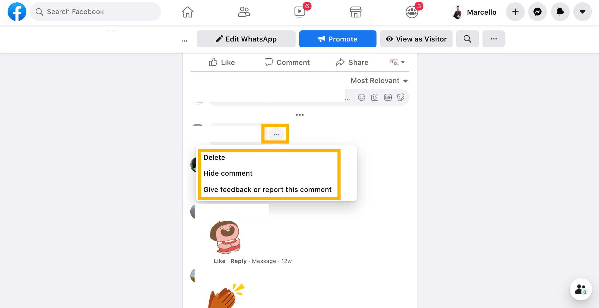 Hide, delete or report comments in Facebook